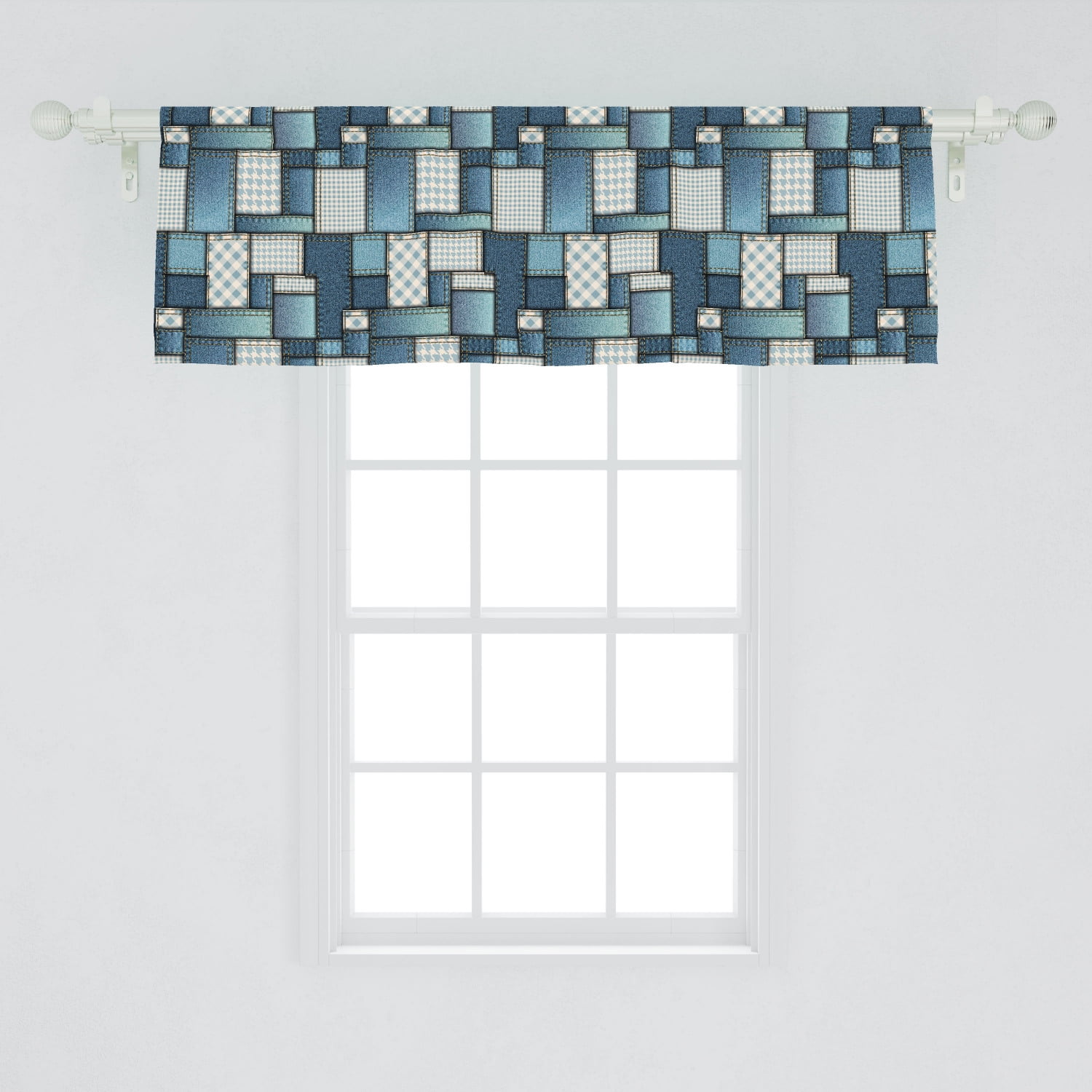 Colorful Window Valance, Denim Motif Background with Several Sewing ...