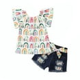 thumbnail image 1 of ZAXARRA Tenue pour Petites Filles, Hauts à Manches Courtes Imprimés, Shorts en Denim Déchirés, 1 of 10