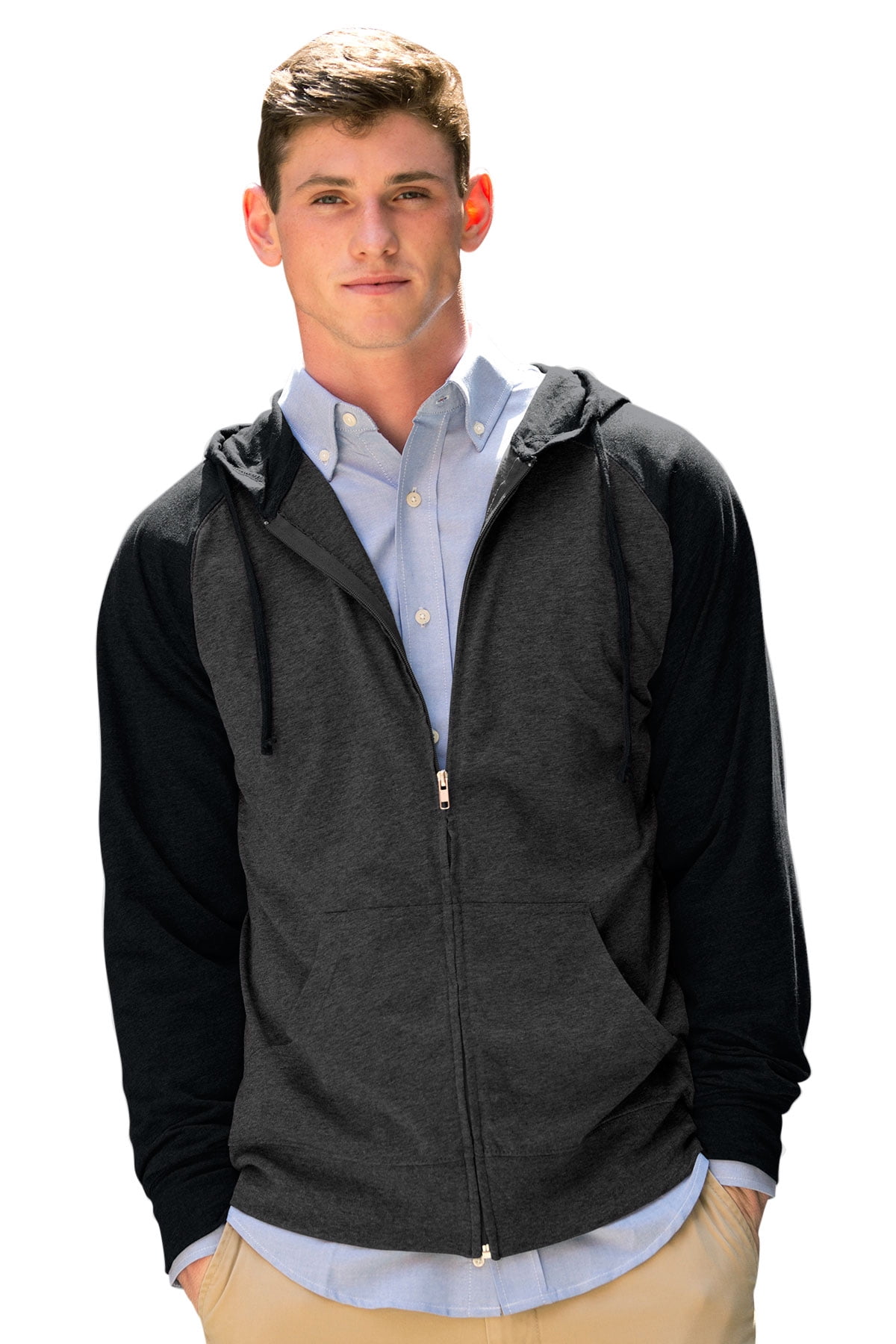 Full-Zip Two-Tone Jersey Knit Hoodie 