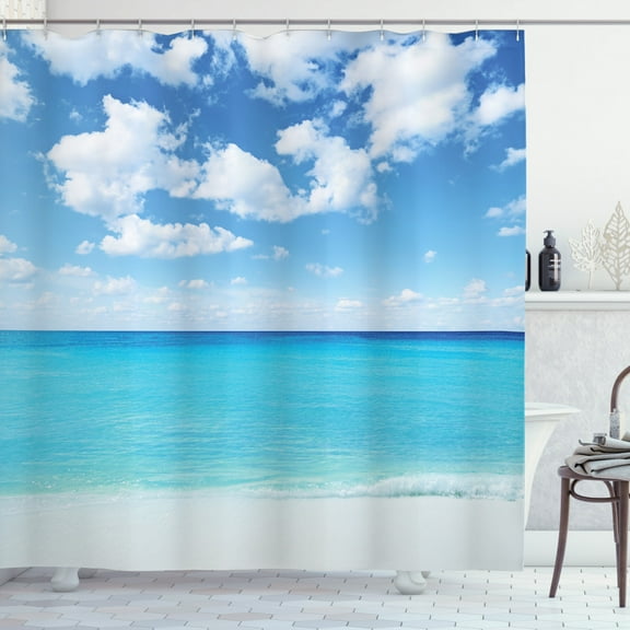 Ocean Decor Shower Curtain Set, Surreal Tropical Seascape With Dreamy Sea And Bright Sky Paradise Coast Hawaiian Art, Bathroom Accessories, 69W X 70L Inches, By Ambesonne