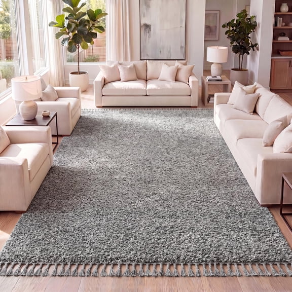 JONATHAN Y MERCER SHAG 5 x 8 Area Rug, Mercer Plush Tassel - Charcoal, MCR100B-5