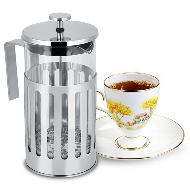 Cafetera de prensa francesa, cafetera francesa de vidrio de acero inoxidable, tetera, diseño a prueba de futuro