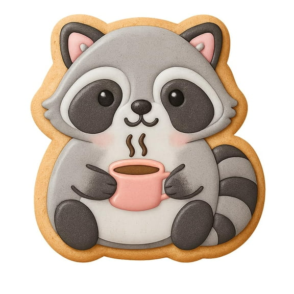 Kawaii Raccoon with Coffee Mug Cookie Cutter - 4x3.7" Fun Baking Design