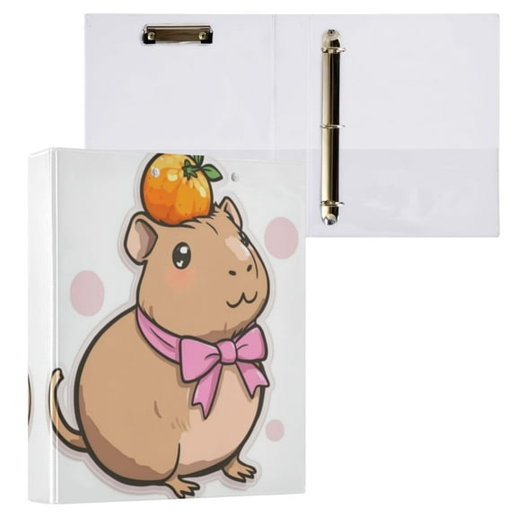 Capybara with A Bow 3 Ring Hardcover Binders 1.5in Round Rings for Letter-Size Folder Paper Organizer Pockets for Office Student Recipe