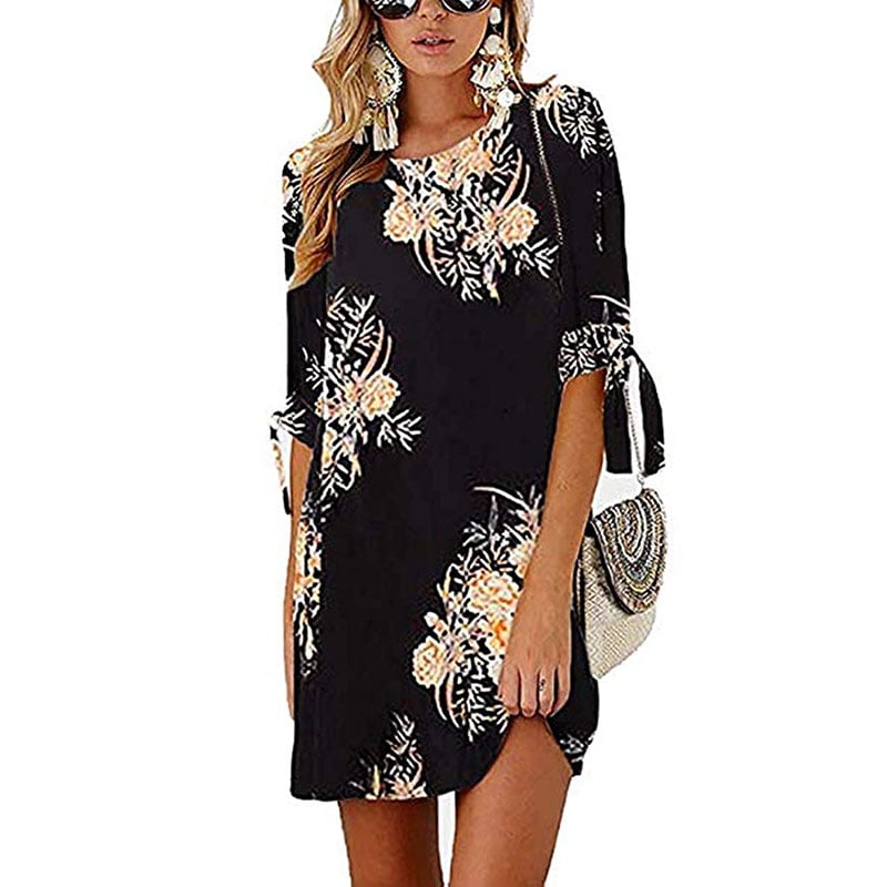 crew neck printed shift dress
