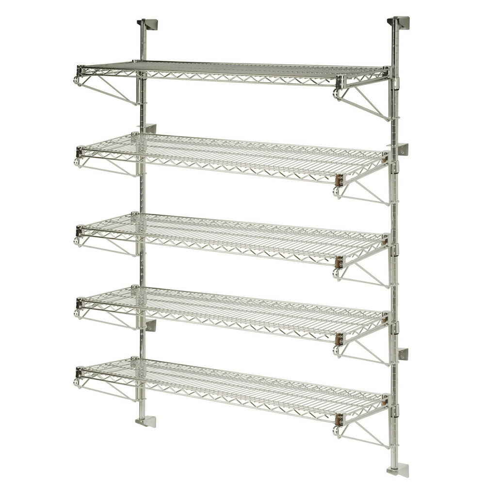 18" Deep x 30" Wide x 54" High Adjustable 5 Tier Chrome Wall Mount Shelving Kit