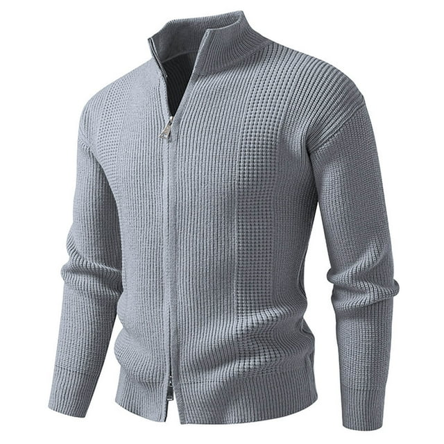 Cardigan Sweaters for Men, Men's Autumn & Winter Casual Regular Fit Solid Color Long-Sleeve Half-High Collar Zipper Cardigan, Elastic Knitted Sweater Jacket, Men's Cardigan Sweaters