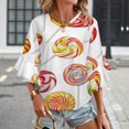 thumbnail image 3 of Sweets And Rainbow Lollipops Pattern Women's V-Neck Blouse With 3/4 Ruffled Bell Sleeves Casual Top Ladies Blouses, 3 of 7