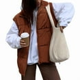 thumbnail image 3 of Women Winter Oversized Puffer Vest Light-Weight Stand Collar Sleeveless Padded Puffy Jackets with Pockets Dark Brown L, 3 of 9