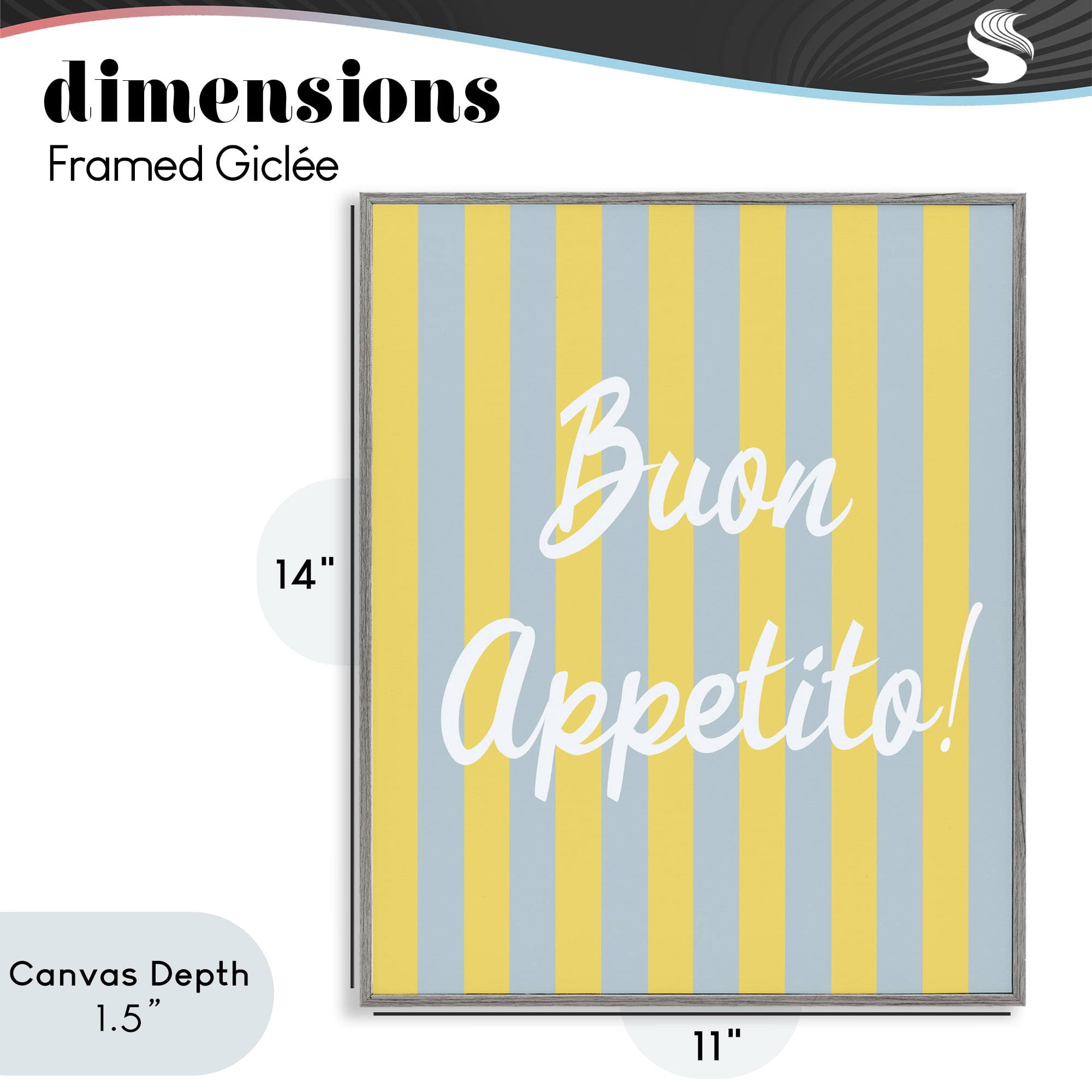Stupell Industries Buon Appetito Blue Yellow Stripes Gray Framed Giclee Art, design by SD Graphics Studio