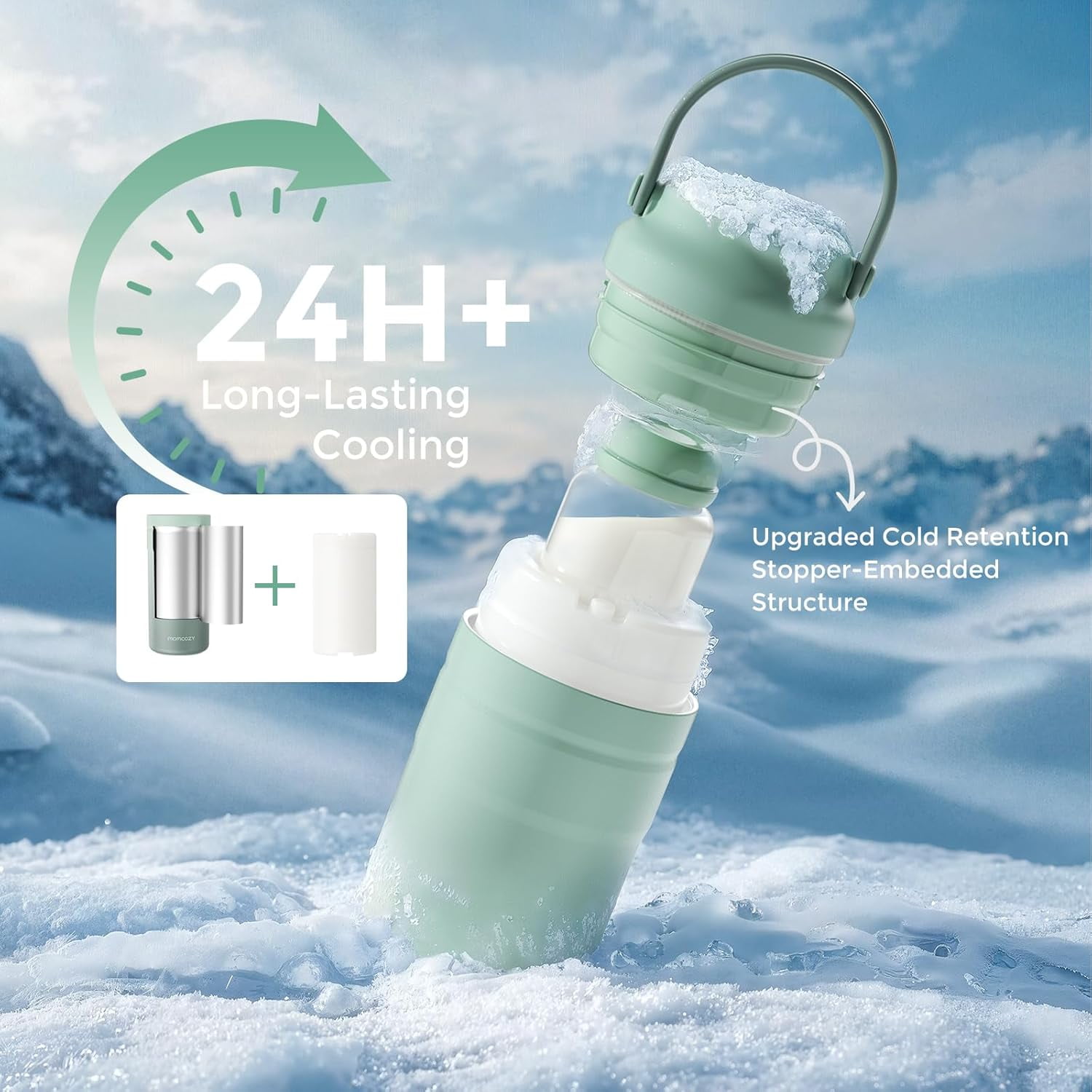 Momcozy Portable Breast Milk Cooler for Travel, 24H Ice-Free Cooling Breastmilk Storage Bottles Container, 12oz Leak Proof Outdoor Small Freezer
