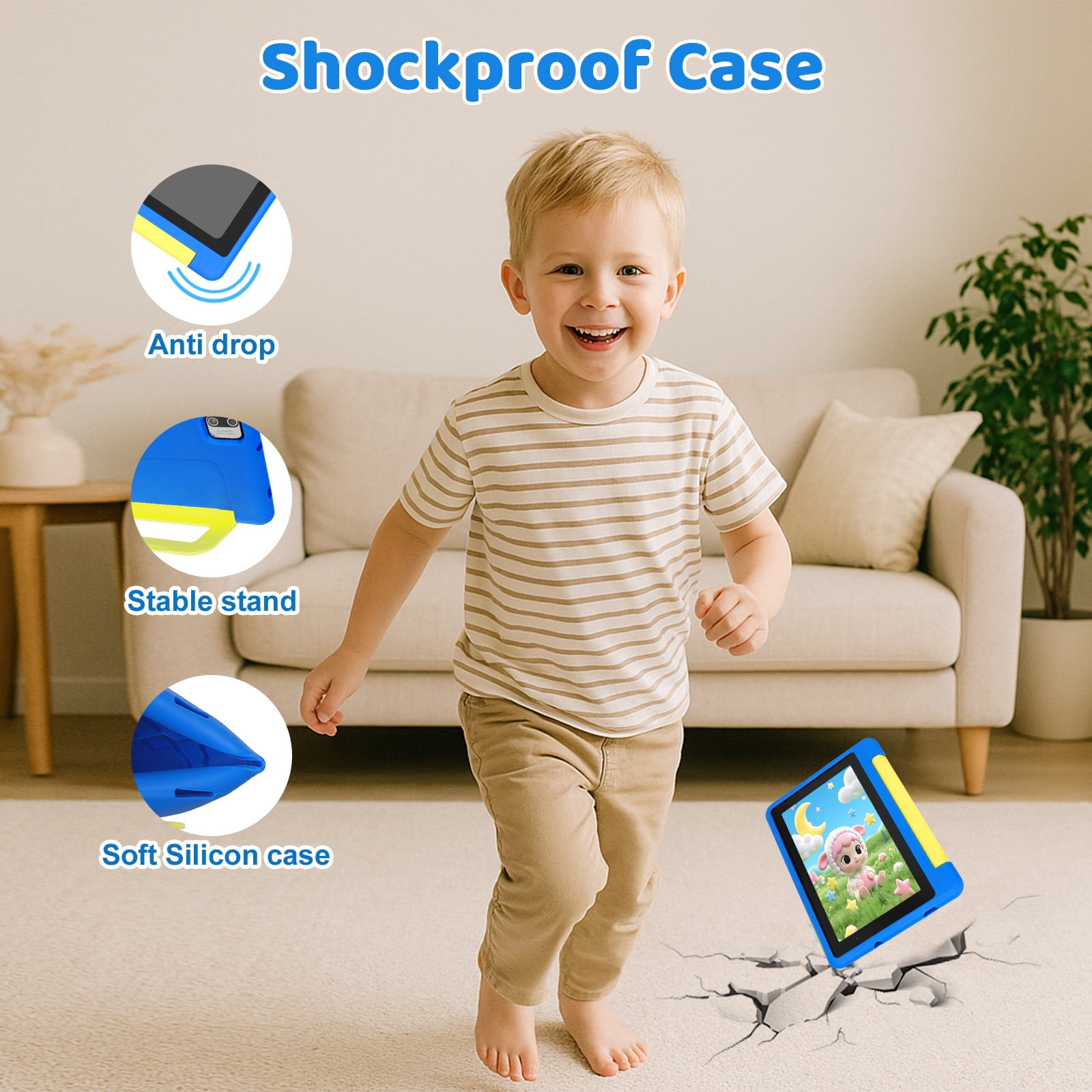 AEEZO 7 Inch Kids Tablet Bundle, 8GB RAM 64GB, Learning Tablet for Kids Ages 3-10 with Headphones Stylus Bag, Blue