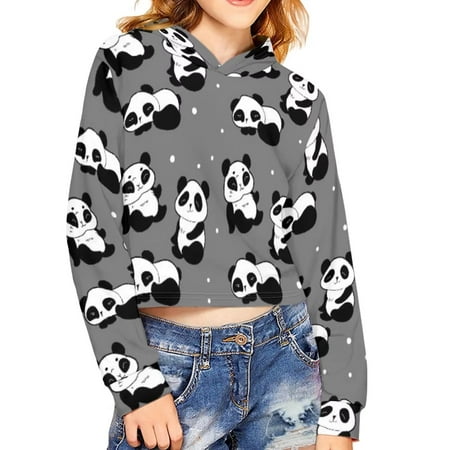 

Renewold Essential Hoodie for Teens Girls 13-14 Years Cute Pandas Print Warm Skin-Friendly Cropped Pullover Sweatshirts Cold Weather Park Playing Outfits