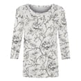 thumbnail image 4 of YUGYXL Women's Casual 3/4 Sleeve T-Shirts Round Neck Cute Floral Printed Tunic Tops Basic Tees Business Work Blouses N Multicolor M, 4 of 5