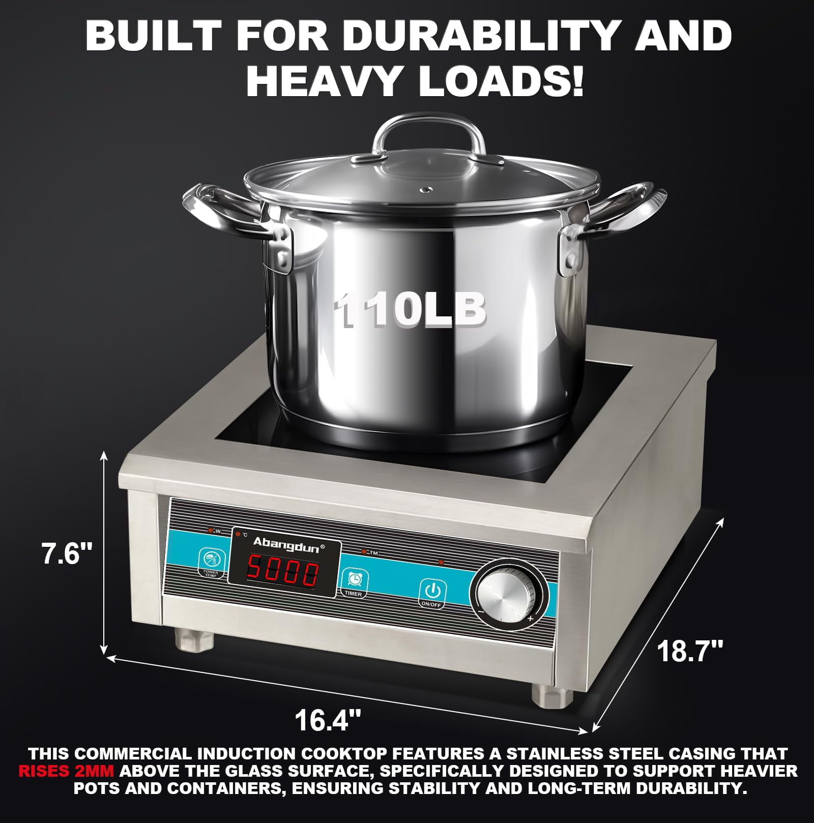 Abangdun Induction Cooktop 5000W/190V~275V 2026 New Commercial Grade Range Countertop Burners 18 Hours Timer Hot Plate for Kitchen