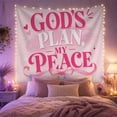 thumbnail image 2 of God's Plan My Peace Typography with Pink Bow and Hearts, Serene Illustration for Faith Decor Fans, Wall Decor, Friendship Gift, Tapestry Wall Hanging for Bedroom and Dorm, 2 of 7