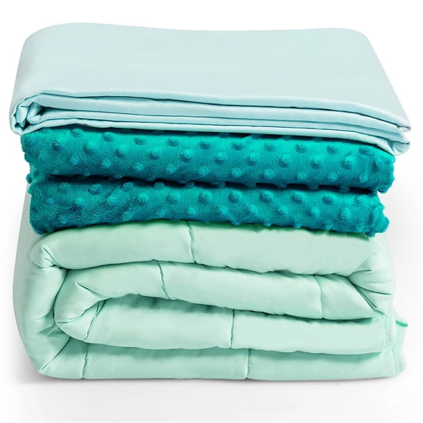 Costway 9,1 kg/203 x 152 cm Manta Pesada para Niños y Adultos con 2 Cubierta Extraíbles Manta de Gravedad con Bolsa de Almacenamiento Verde