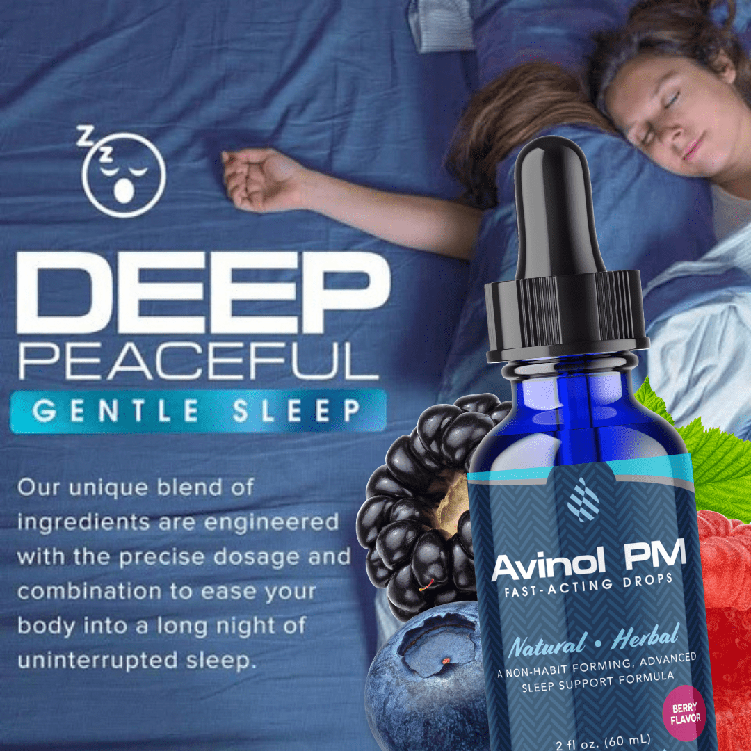 Avinol PM Sleep Drops – Natural Liquid Sleep Aid with Melatonin and Herbal Extracts – Berry Flavor – 2 fl oz
