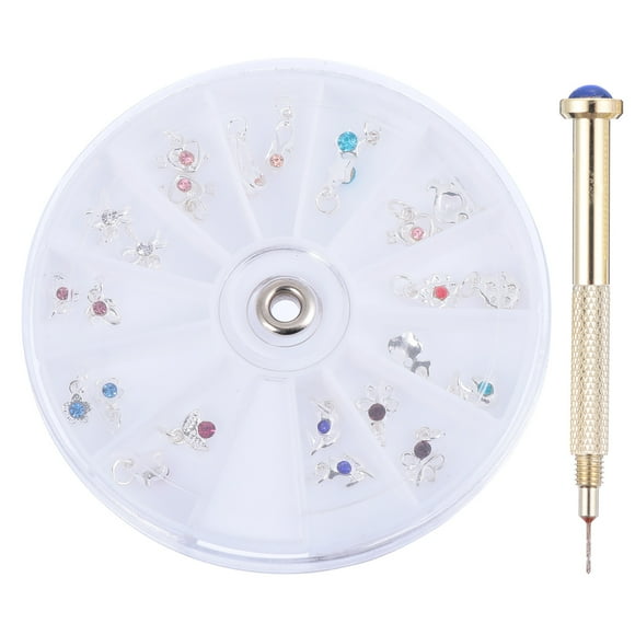 24pcs Dedge Color Nail Art Charms Colgantes con 1 piezas de perforación de uñas Taladro de mano