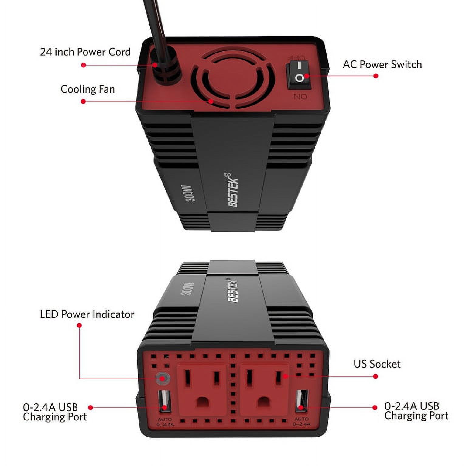 BESTEK 300 Watt Power Inverter 4.2A 12V to 110V AC Car Converter with Dual USB Car Charger Adapter - image 5 of 7
