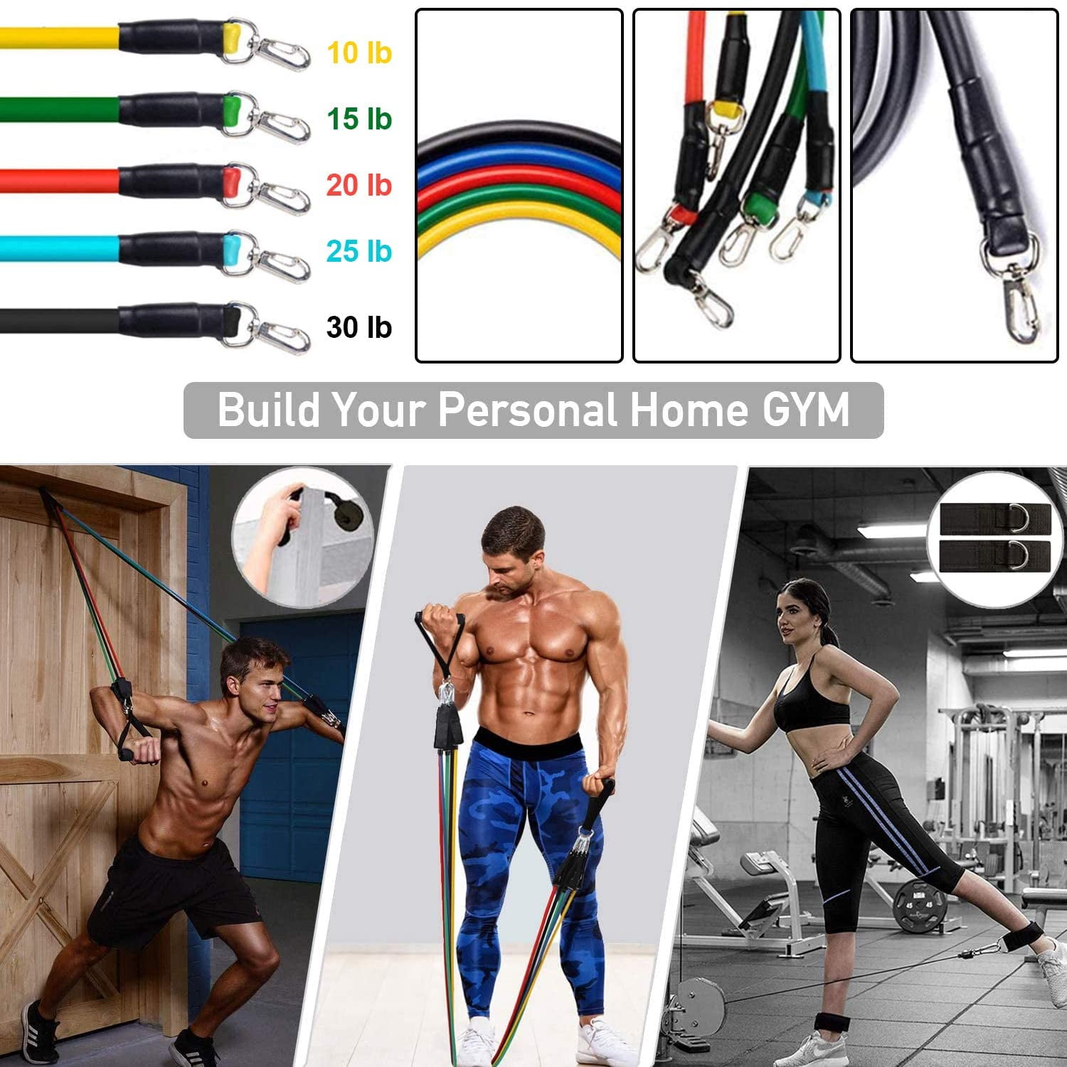Resistance bands Set of resistance bands with 5 fitness tubes foot straps handles door anchors Walmart