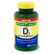 Spring Valley Vitamin D3 Softgels, 125 mcg per Softgel, 5,000 IU, 400 Count