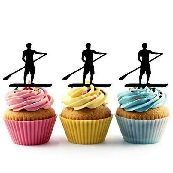 Whimsical Practicality's Stand Up-Paddle Board Silhouette Acrylic Cupcake Toppers 12 pcs