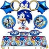 Sonic Birthday Party Supplies, 49Pcs The Hedgehog Theme Party Decorations Set Includes Balloons Felt Mask Plates Napkins Tablecover for Sonic Party Supplies(C)