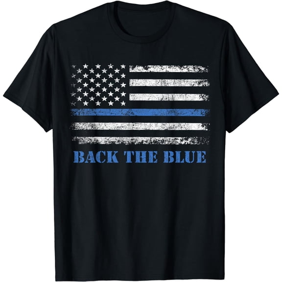 Back the Blue Thin Blue Line American Flag - Police Support T-Shirt