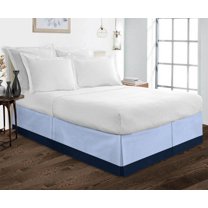 D.N.G. BEDDINGS 1 Piece Split Corner Two Tone Tailored Bed Skirt, Twin Size 12 Inch Deep Pocket, 800 Thread Count, 100% Egyptian Cotton, Solid Light Blue/Navy Color.