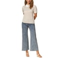 thumbnail image 2 of INSPIRE CHIC Women's Vintage Peter Pan Collar Contrast Puff Short Sleeve Blouse Top L Light Apricot, 2 of 6