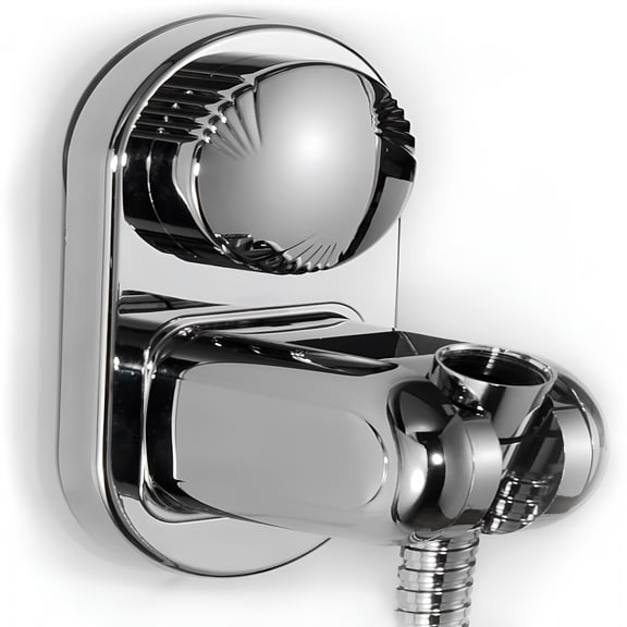 HIBIBUD Suction Cup Handheld Shower Head Holder - 5 Angles Adjustable - Unique Horizontal Setting - Large Shower Head Supports,Relocatable - Wall Mounted with Vacuum Power (Chrome)