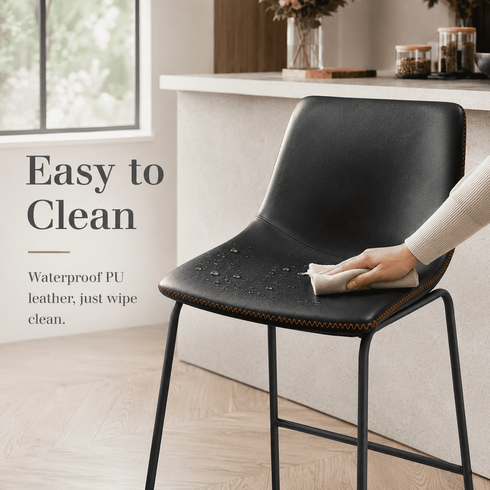 Alvantor 18"/30" Bar Stools Set of 2, Counter Height Bar Stools with Back, Modern PU Leather Stools with Metal Leg and Footrest, Bar Chairs for Kitchen lsland