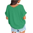 thumbnail image 6 of JGGSPWM Women's Summer Short Sleeve V-Neck Loose Fit Casual Trendy Tees Solid Color Blouse Tops Green M, 6 of 9