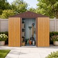 thumbnail image 2 of CarButler 8x4ft Metal Outdoor Storage Shed with Lockable Sliding Doors for Garden Backyard Patio Lawn Coffee, 2 of 7