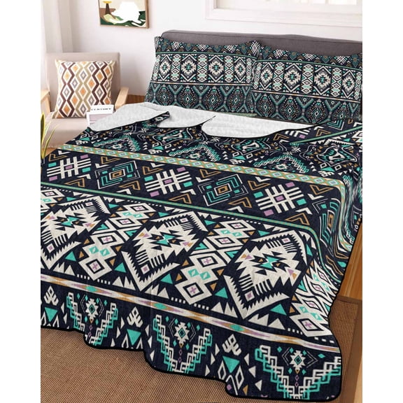 Black Teal Purple Southwestern Queen Size Down Alternative Comforter,Lightweight Comforter Quilt Bedding Set with Pillow Shams Modern Geometric Abstract Art Bed Comforter Duvet Insert 90"x96"