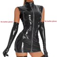 thumbnail image 1 of Vestido de fiesta de cuero brillante para mujer, Sexy, sin mangas, cremallera, entrepierna abierta, bolsa de vaina de látex, falda de cadera, traje de club nocturno Sexy, 1 of 5