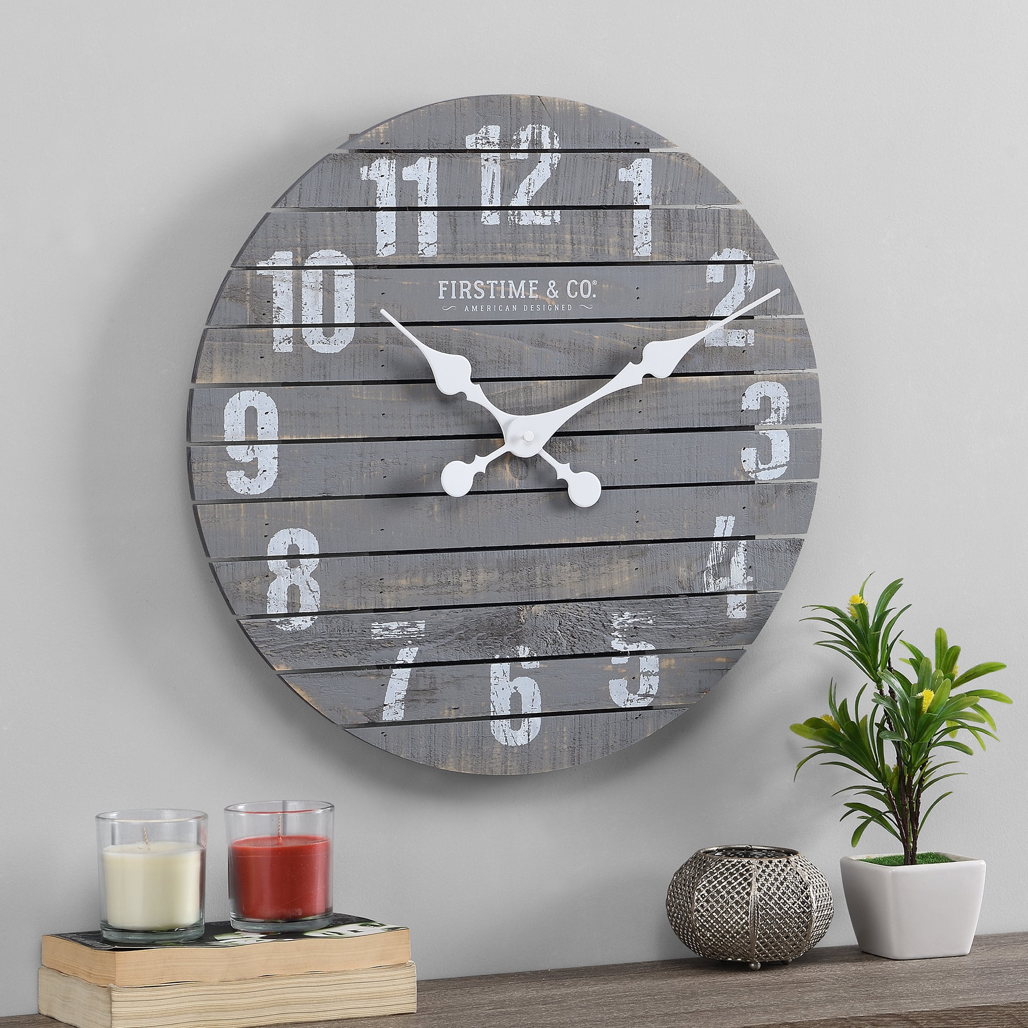 FirsTime & Co. Gray Augustus Shiplap Wall Clock, Farmhouse, Analog, 18
