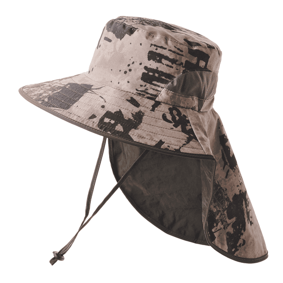 Tisoloow Womens Mens Sun Hat Outdoor Hiking Safari Hat for Men Sun Protection Cap Wide Brim Fishing Hat with Neck Flap Ink Khaki One Size
