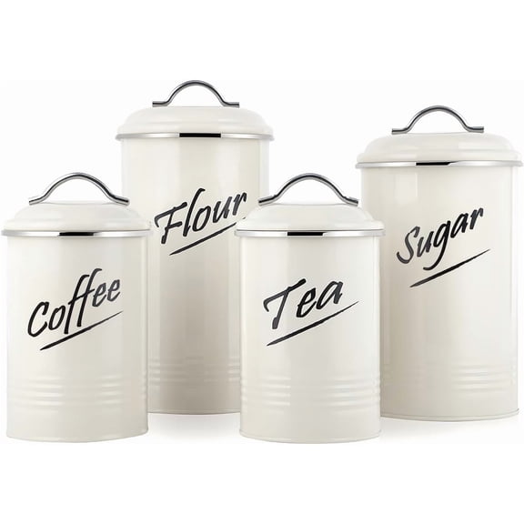 Canister Sets Ivory Food Storage Canisters Containers: Carbon Steel with Powder Coated Decorative Storage Jars Set of 4 (Ivory)