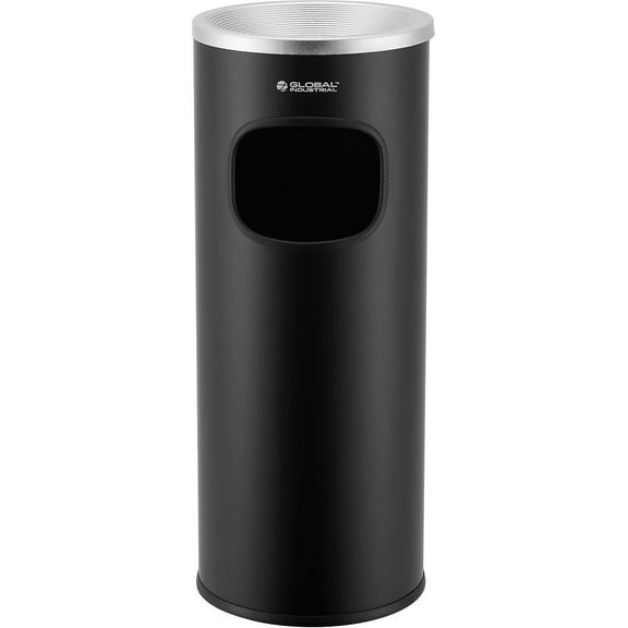 Global Industrial 3 Gallon Ashtray Trash Can, Steel, Black