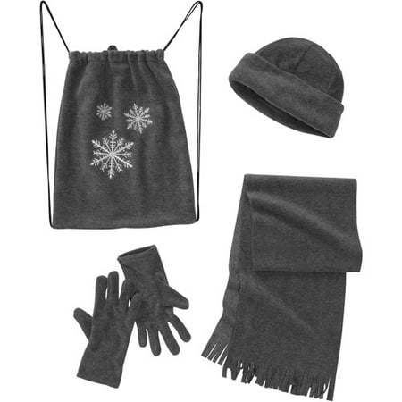 Women's 4-piece Fleece Gift Set- Bag, Ha