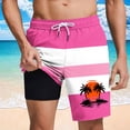 thumbnail image 2 of QQAMB Men Shorts Plus Size Elastic Waisted Strip Printed Palm Graphic Printed Summer Loose Comfy Shorts with Pocket Hot Pink XL, 2 of 5