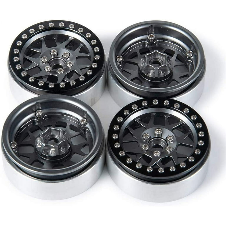 RC-Hub Alloy 2.2" Beadlock Wheels - 40mm Wide For Axial Wraith 1/10 Scale Crawler (Black)