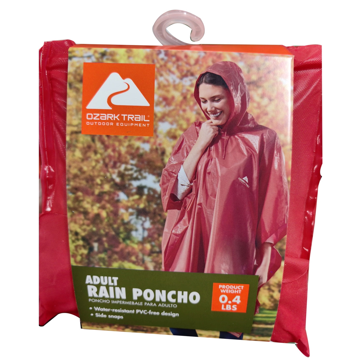Ozark Trail Adult Poncho Raincoat 3/4 Sleeve for Men and Women, Red