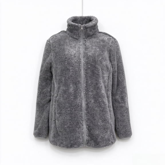 Qeils Women's Polar Fleece Stand Collar Full Zip Jacket with Pockets, Fall Winter Casual Outerwear