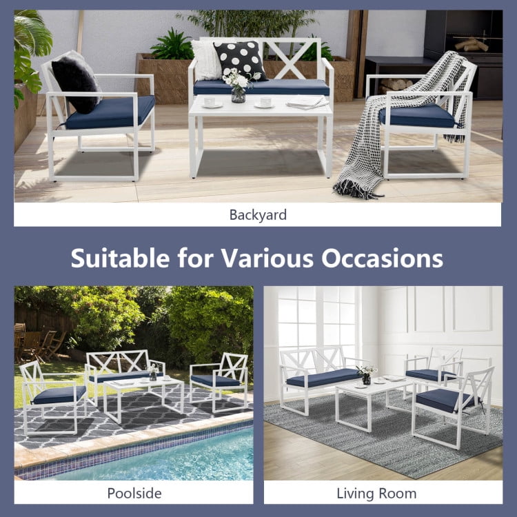 Aimee Lii 4 Pieces Patio Furniture Conversation Set with Sofa Loveseat, Small Patio Set, White Aimee Lii 4 Pieces Patio Furniture Conversation Set with Sofa Loveseat, Small Patio Set, White