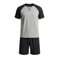 thumbnail image 3 of Gamivast Men's 2 Piece Athletic Set Raglan Short Sleeve T-Shirt and Shorts Color Block Gym Workout Outfit Breathable Soft Casual Running Sport Suit, 3 of 4