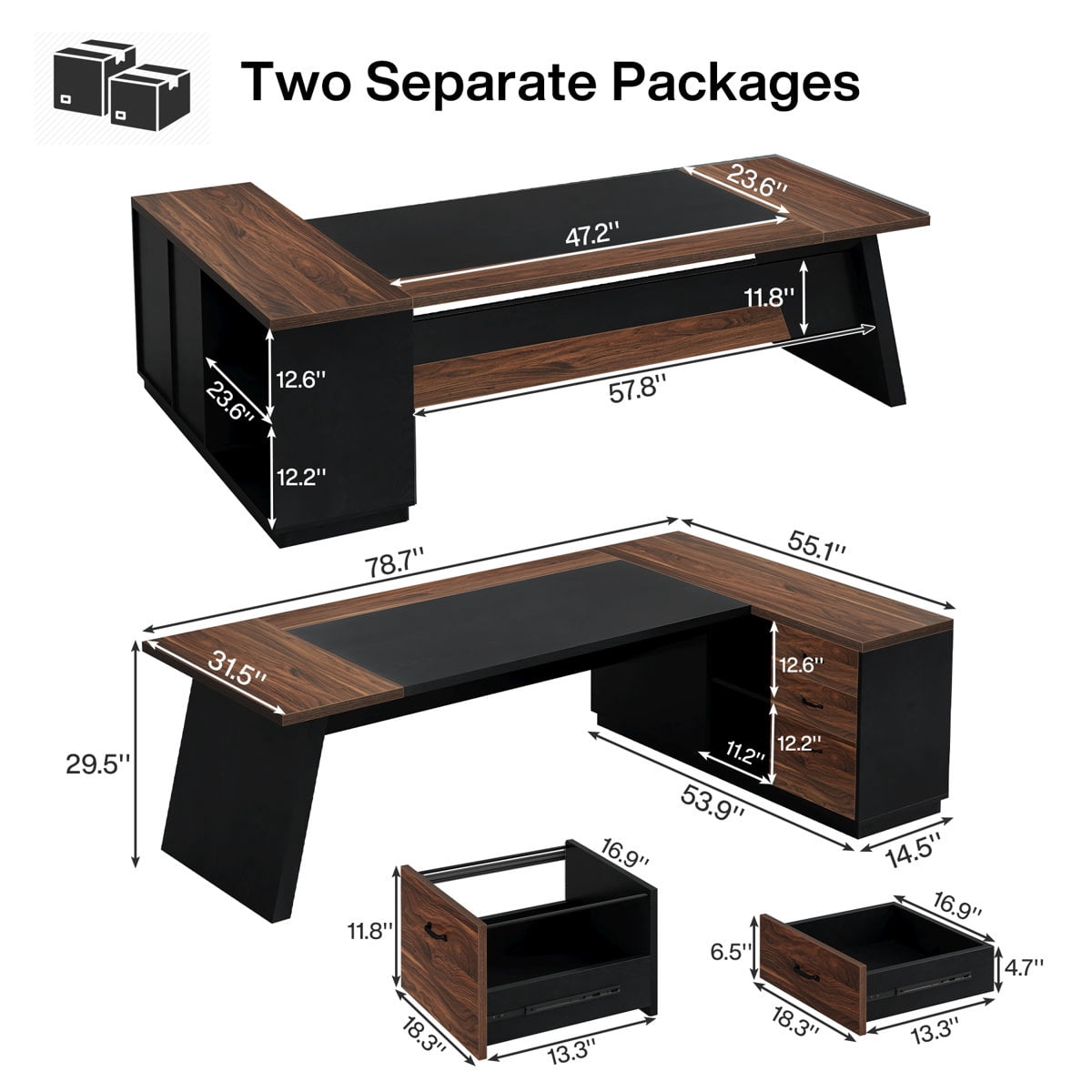 Fnova 78" L-Shaped Executive Desk with Drawers, Large Office Desk with Storage, Modern Business Desk for Home Office and Commercial Use