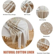 Table Cloth Tassel Cotton Linen Table Cover for Kitchen Dinning Wrinkle Free Table Cloths (Coffee, 60in Round)